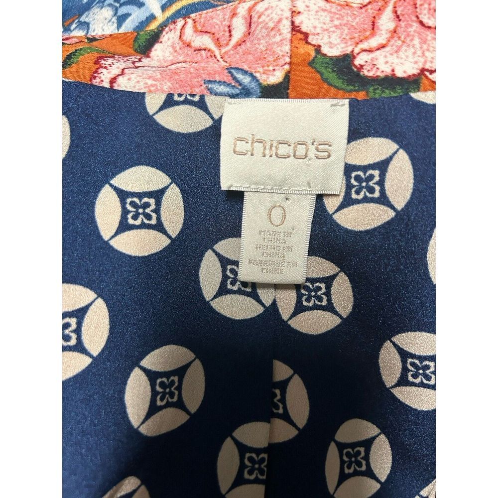 Chicos Drama Printed Kimono‎ Jacket 0  Open Front Blue Orange Floral - Picture 4 of 5